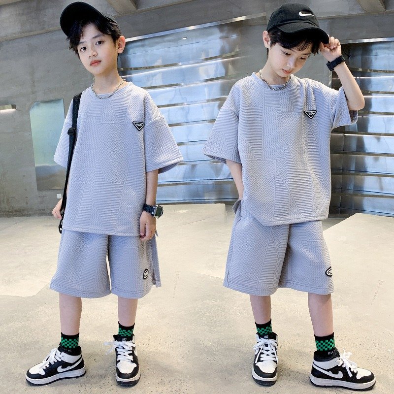 Kids Summer Korean Style Solid Print Clothing Set for Boys