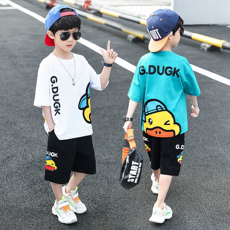 Boys Summer Sports Set | Short-Sleeve Cartoon Duck T-Shirt & Shorts Outfit for Kids