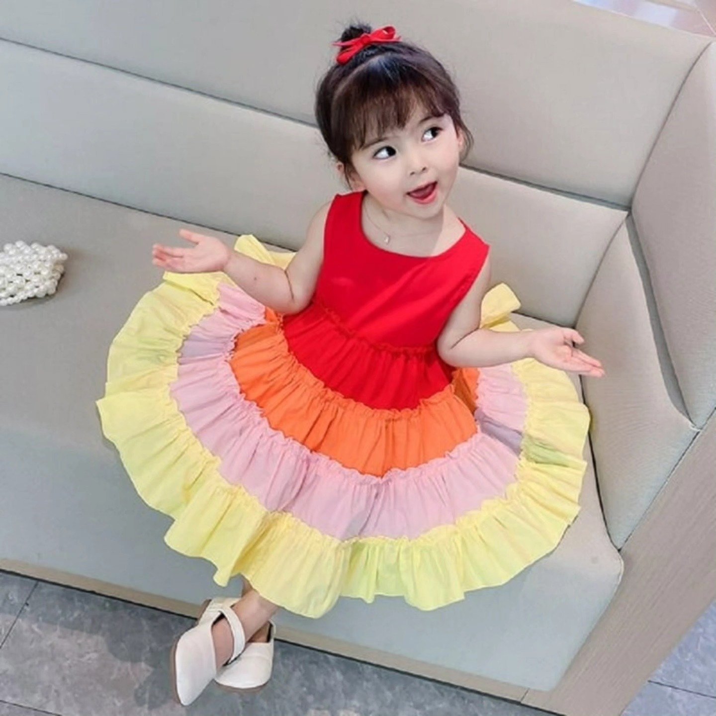 Girls pure cotton  multi colored frock