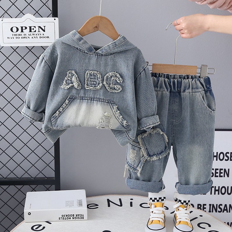 Boys Denim Hoodie and Trouser Set – Grunge Style Casual Outfit