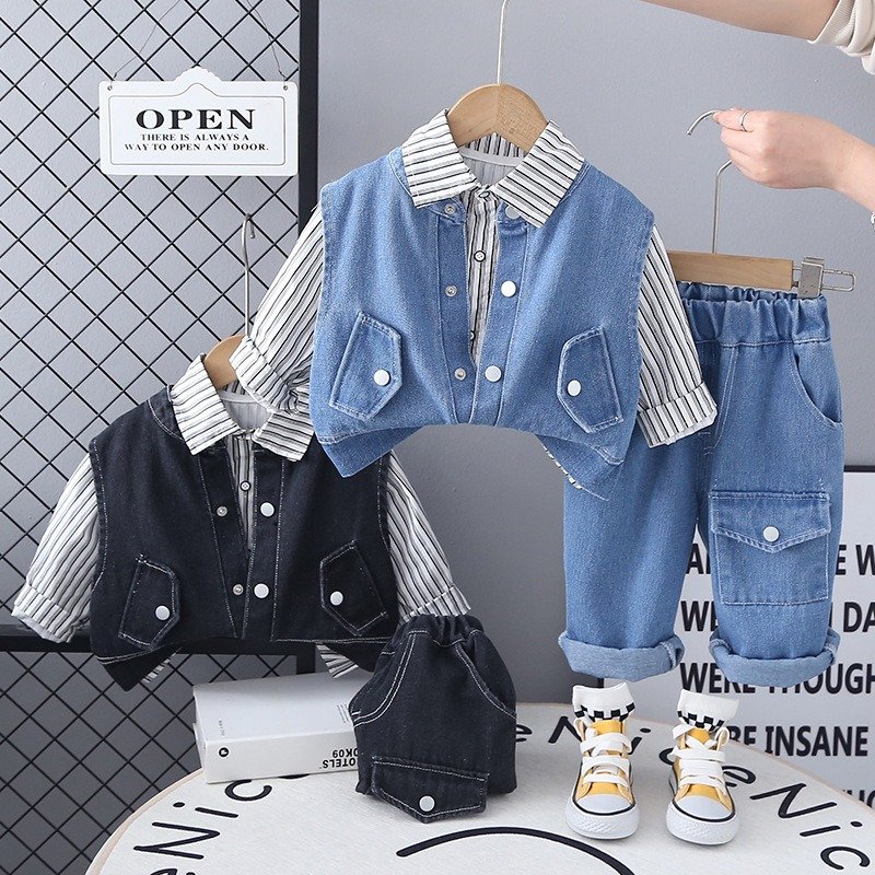 Boys’ Summer/ Autumn/Spring  Fashion Set – Stylish Denim  Shirt & Pants 2-Piece Outfit for Boys