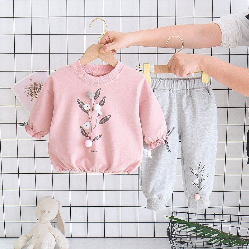 Floral Printed toddler autumn long-sleeved two-piece set for girls 