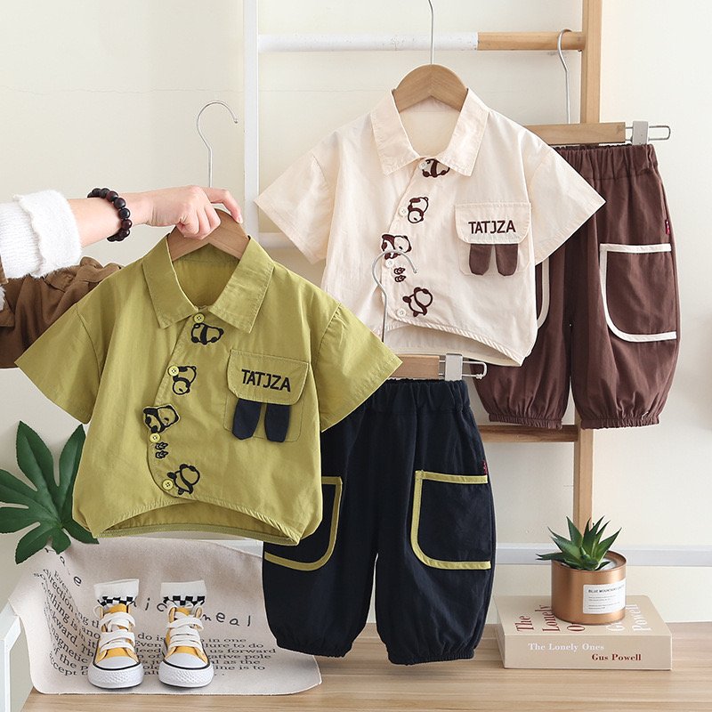 Summer Baby Boy Outfit – Cute Breathable Short-Sleeve Shirt Set
