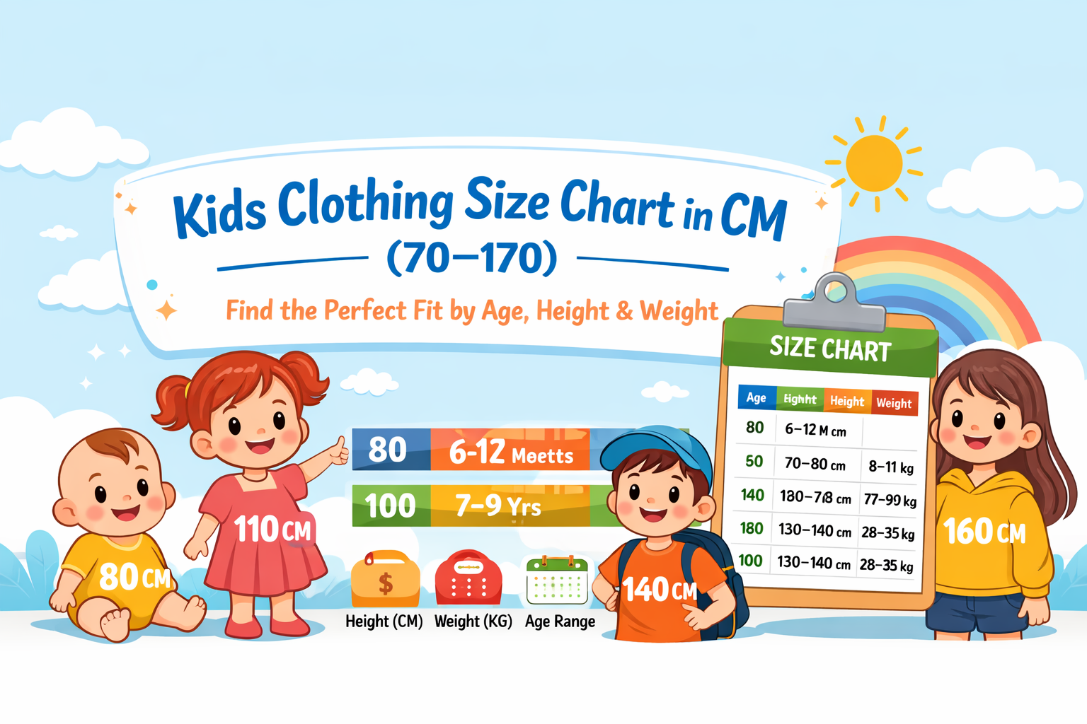 Kids Clothing Size Chart in CM (70–170): Complete Guide for Parents