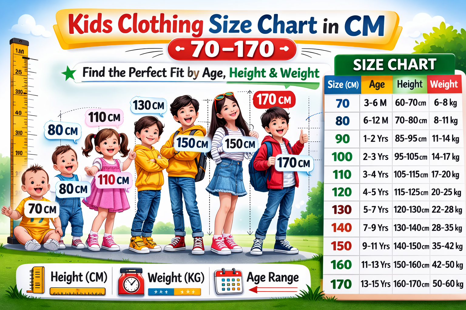 Kids Clothing Size Chart in CM (70–170): Complete Guide for Parents